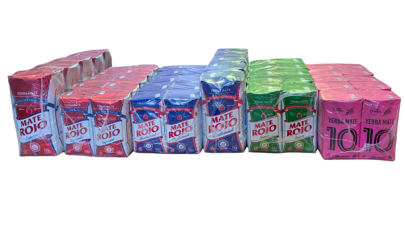 Variedades de los paquetes incluidos en el pack minorista de 50kg de Yerba Mate 10 y Mate Rojo